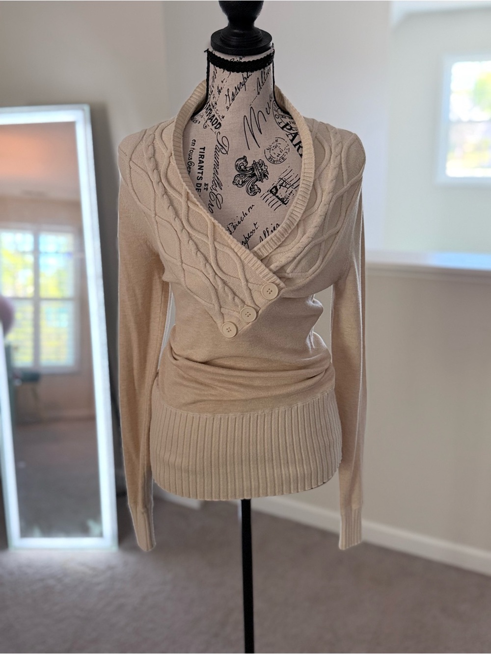 Amelie Boutik Cozy Cable-Knit Wrap Tunic Sweater - Cream